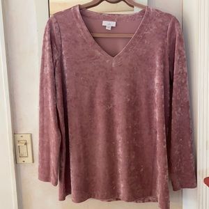 NWOT J JILL DUSTY ROSE CRUSHED VELVET V NECK TOP SIZE SMALL